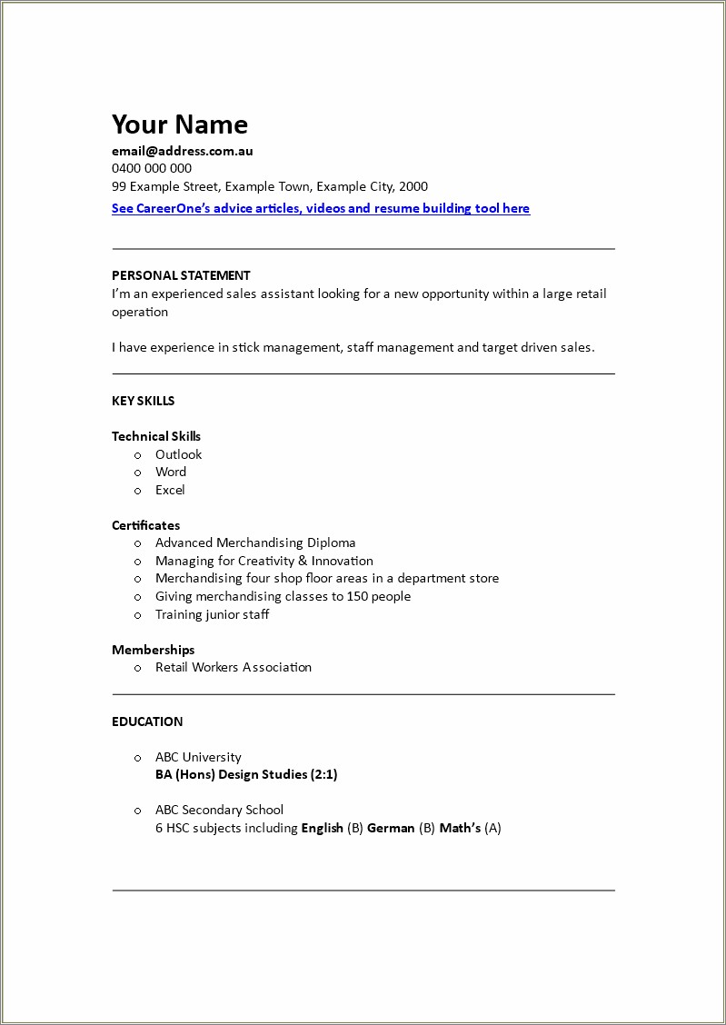 Sample Resume For Retail Store Assistant