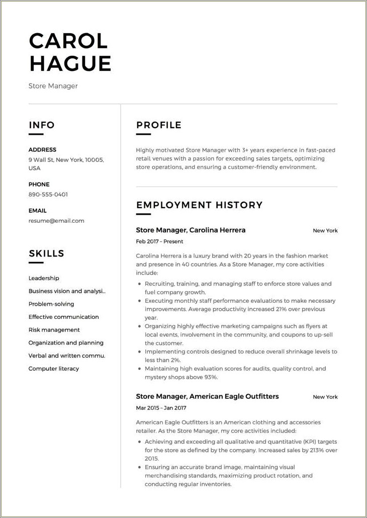 Sample Resume For Retail Store Owner