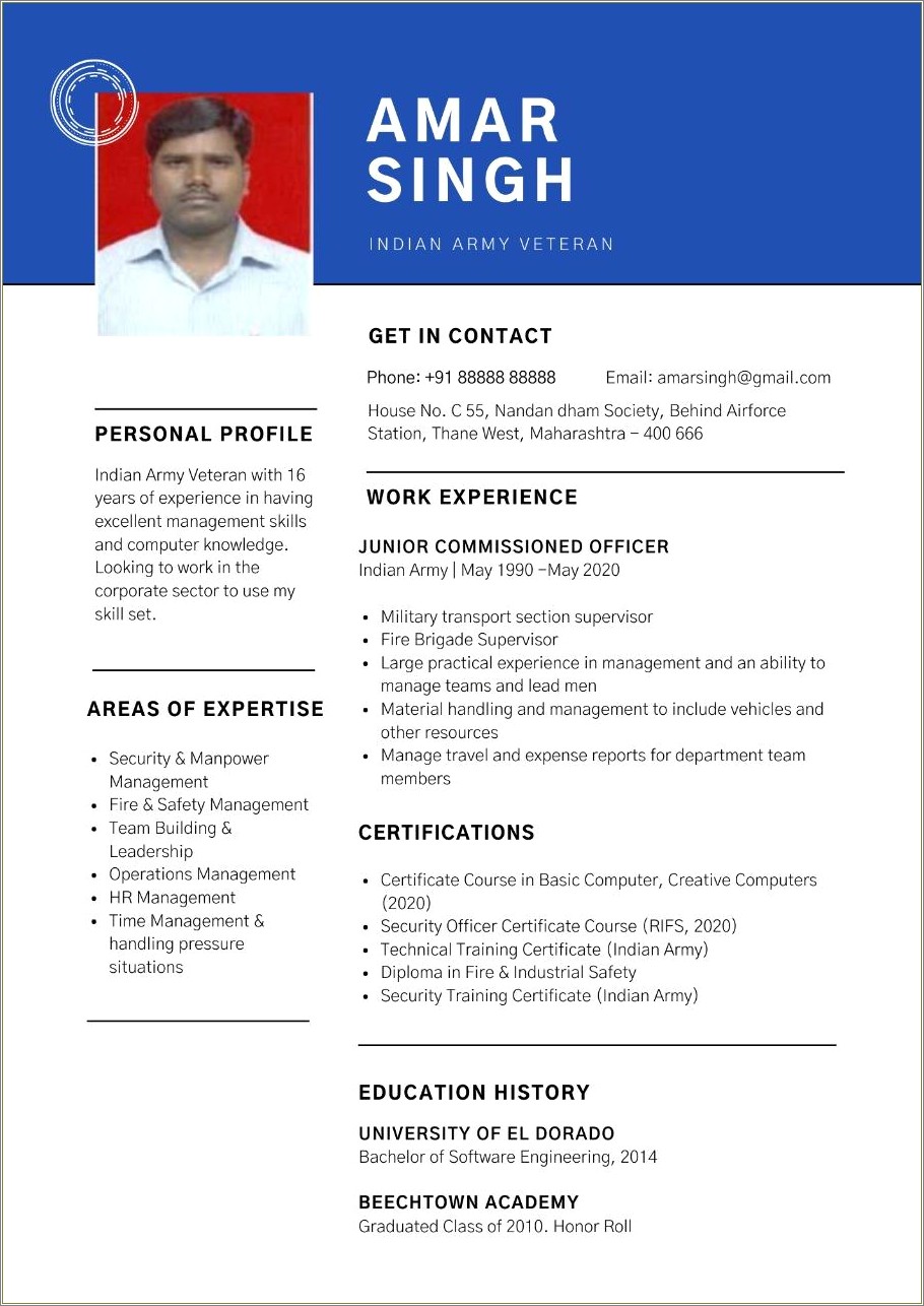 Sample Resume For Retired Government Officer India