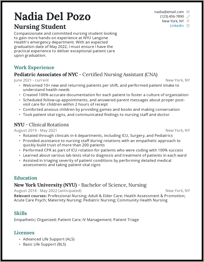 Sample Resume For Rn With One Year Experience