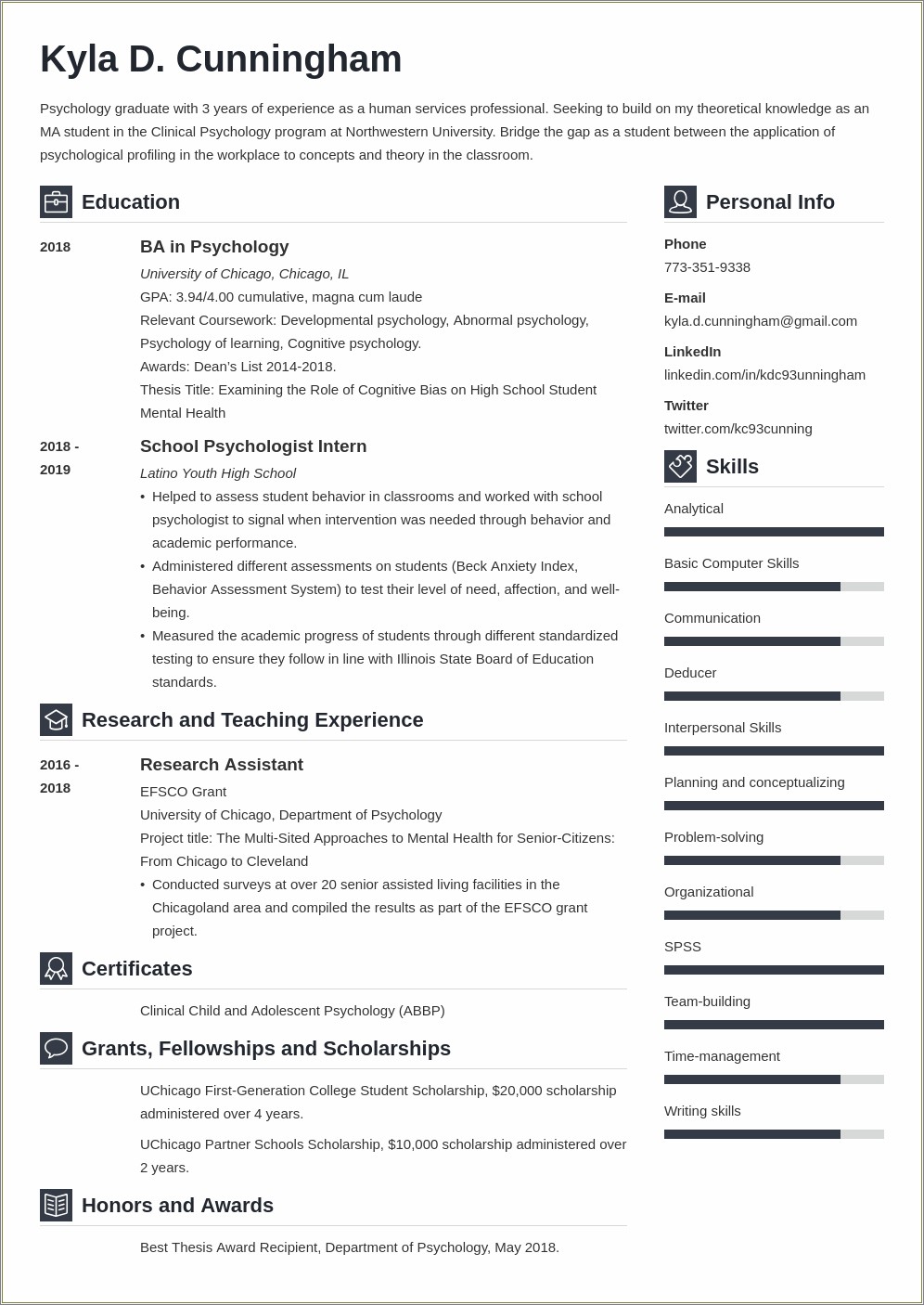 Sample Resume For S Grad School