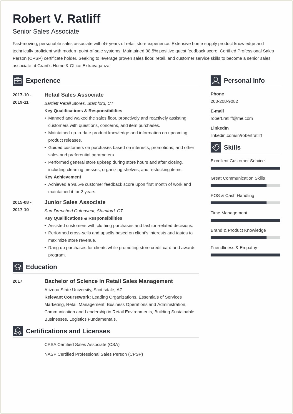 Sample Resume For Sales Associate With Experience