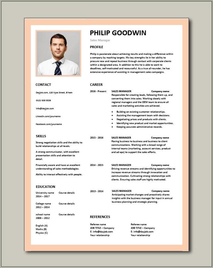 Sample Resume For Sales Manager Job