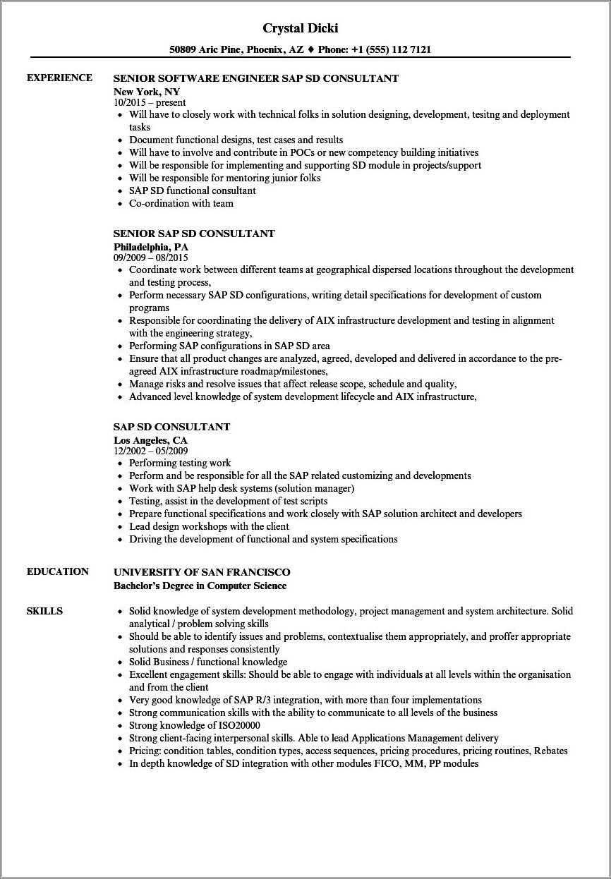 Sample Resume For Sap Fico Consultant Fresher