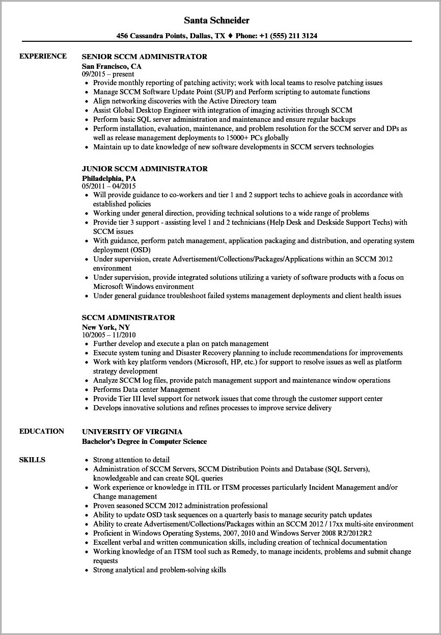 Sample Resume For Sccm Patching Update