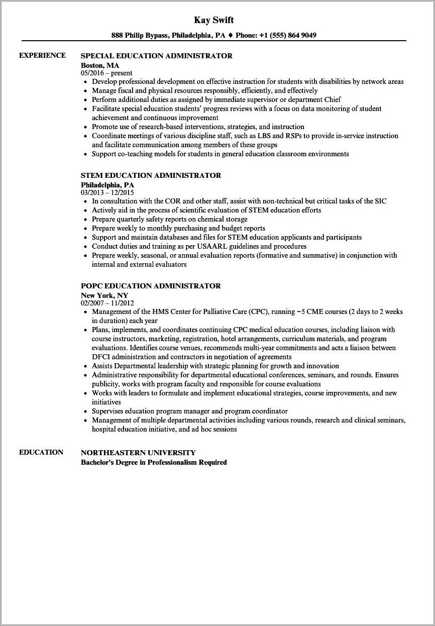 Sample Resume For School Administrative Officer