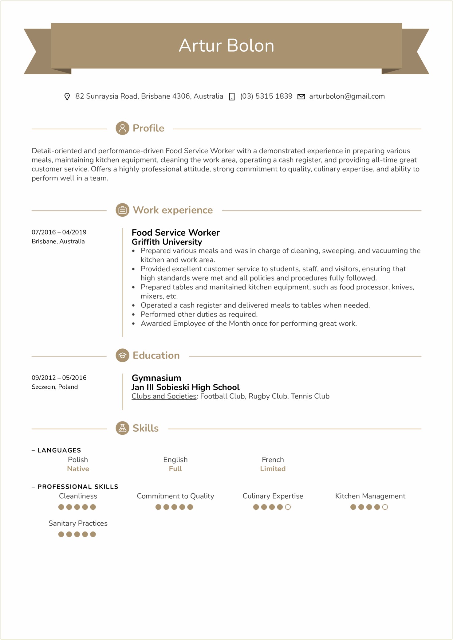 Sample Resume For School Cafeteria Manager
