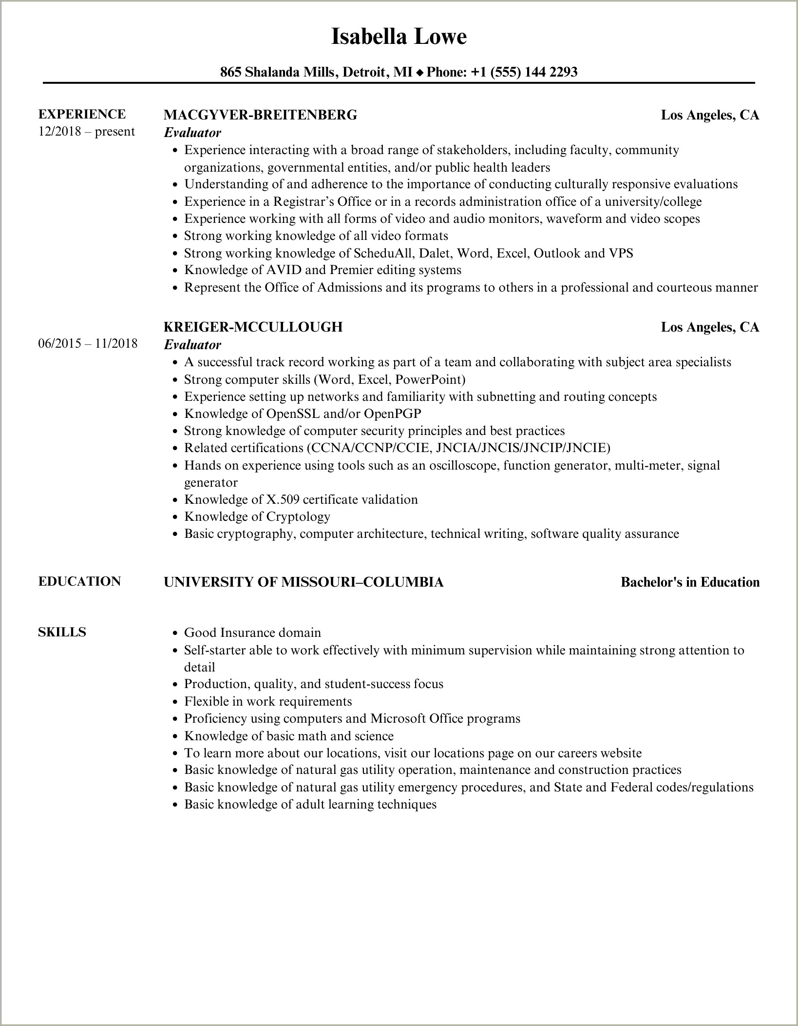 Sample Resume For Search Engine Evaluator