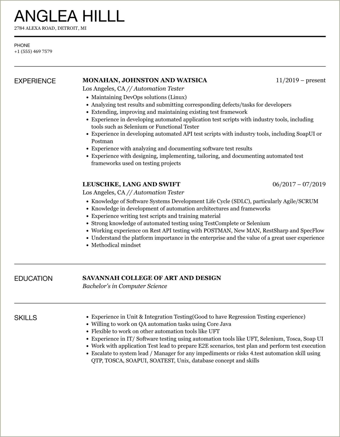 Sample Resume For Selenium Automation Tester