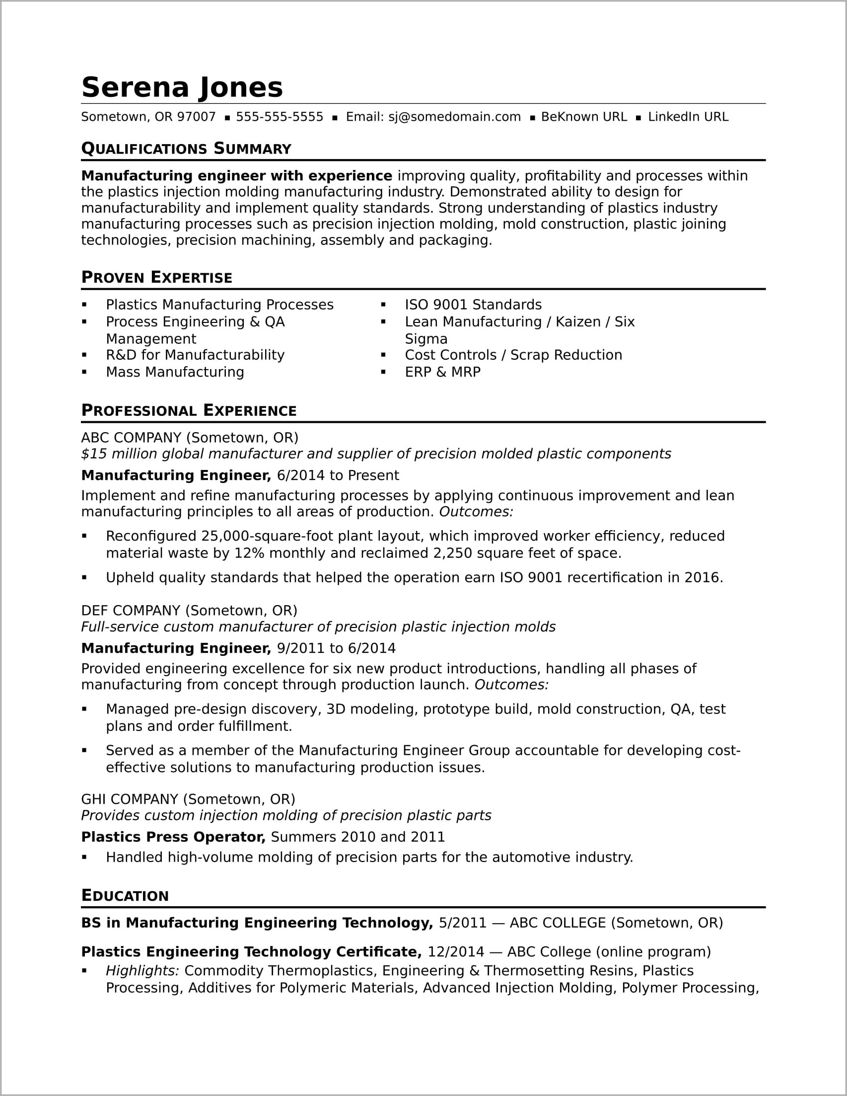 Sample Resume For Semiconductor Field Engineer