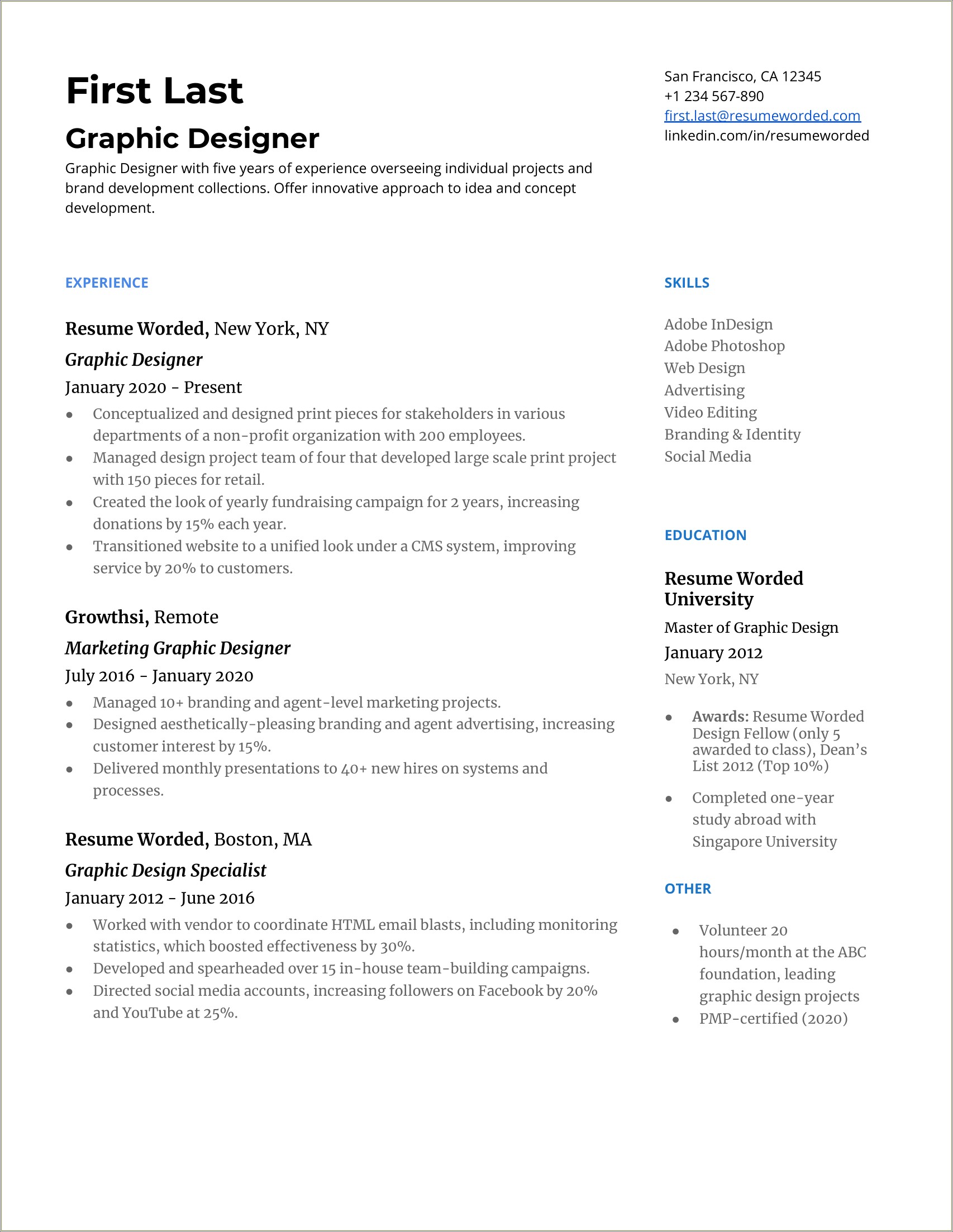 Sample Resume For Senior Graphic Designer