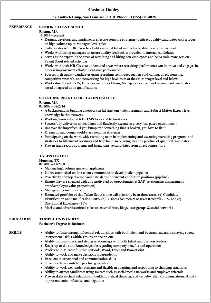 Sample Resume For Senior Pattol Leader