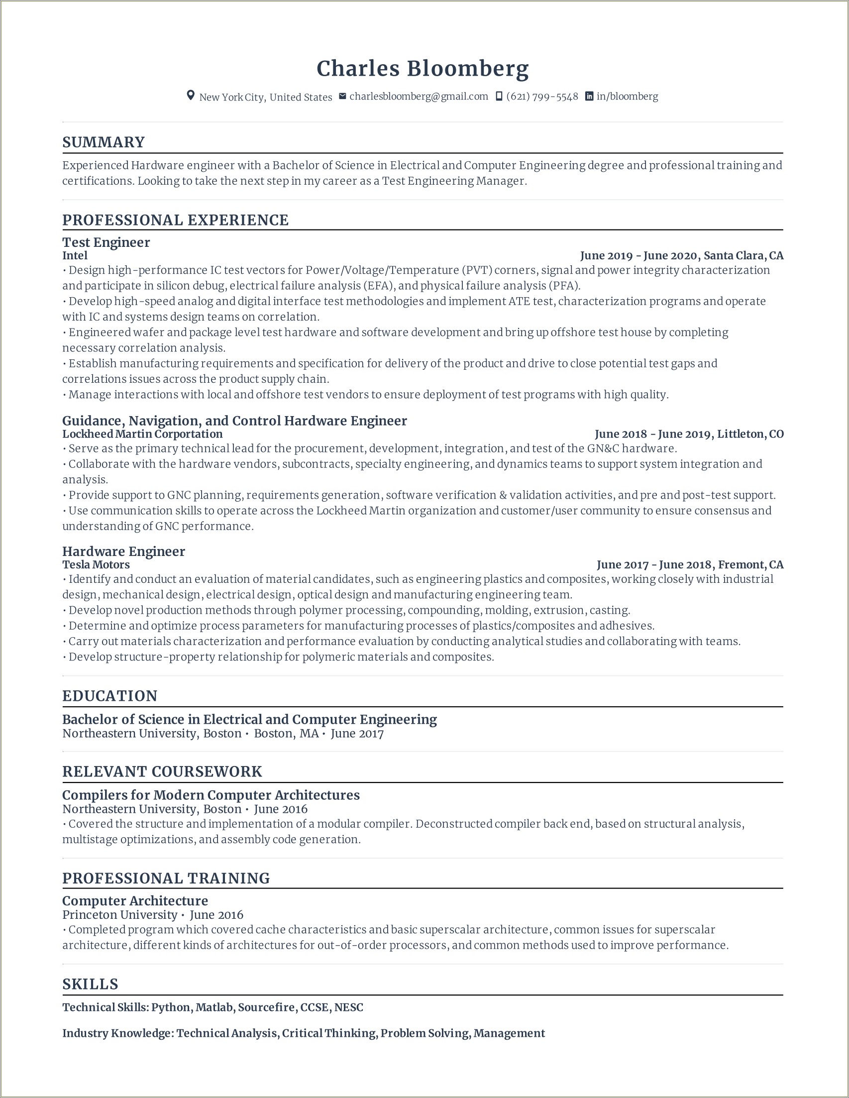 Sample Resume For Senior Test Engineer