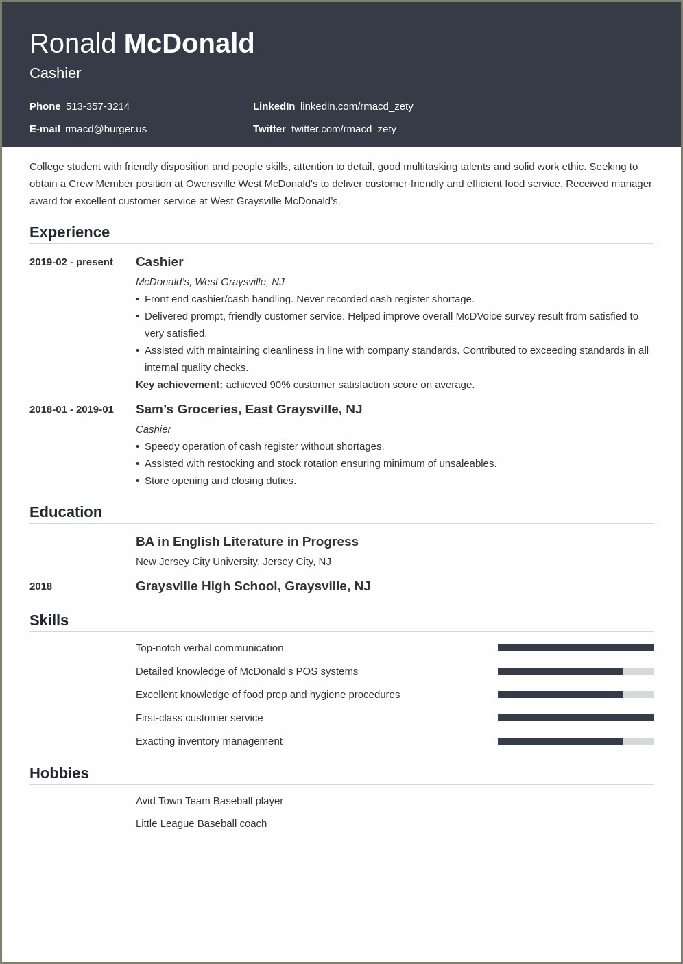 Sample Resume For Service Crew With No Experience