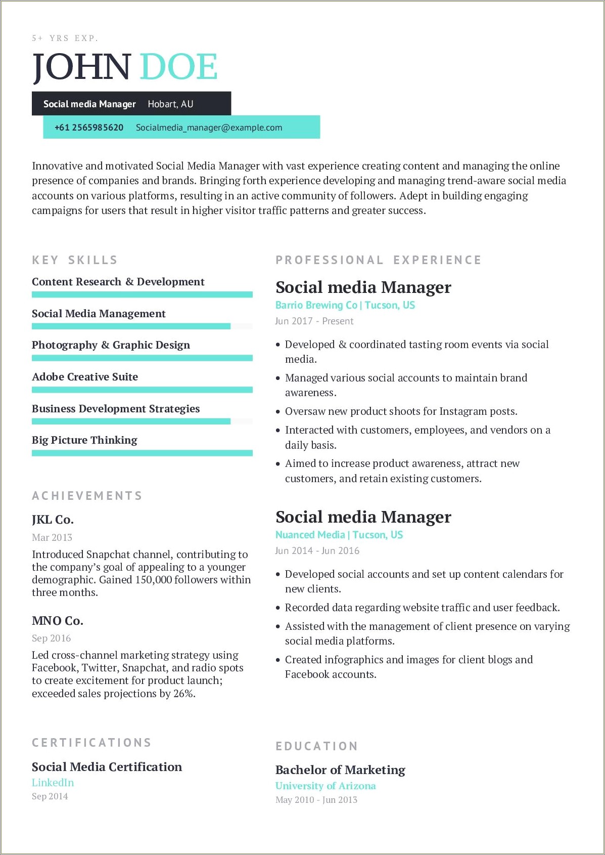 Sample Resume For Social Media Manager