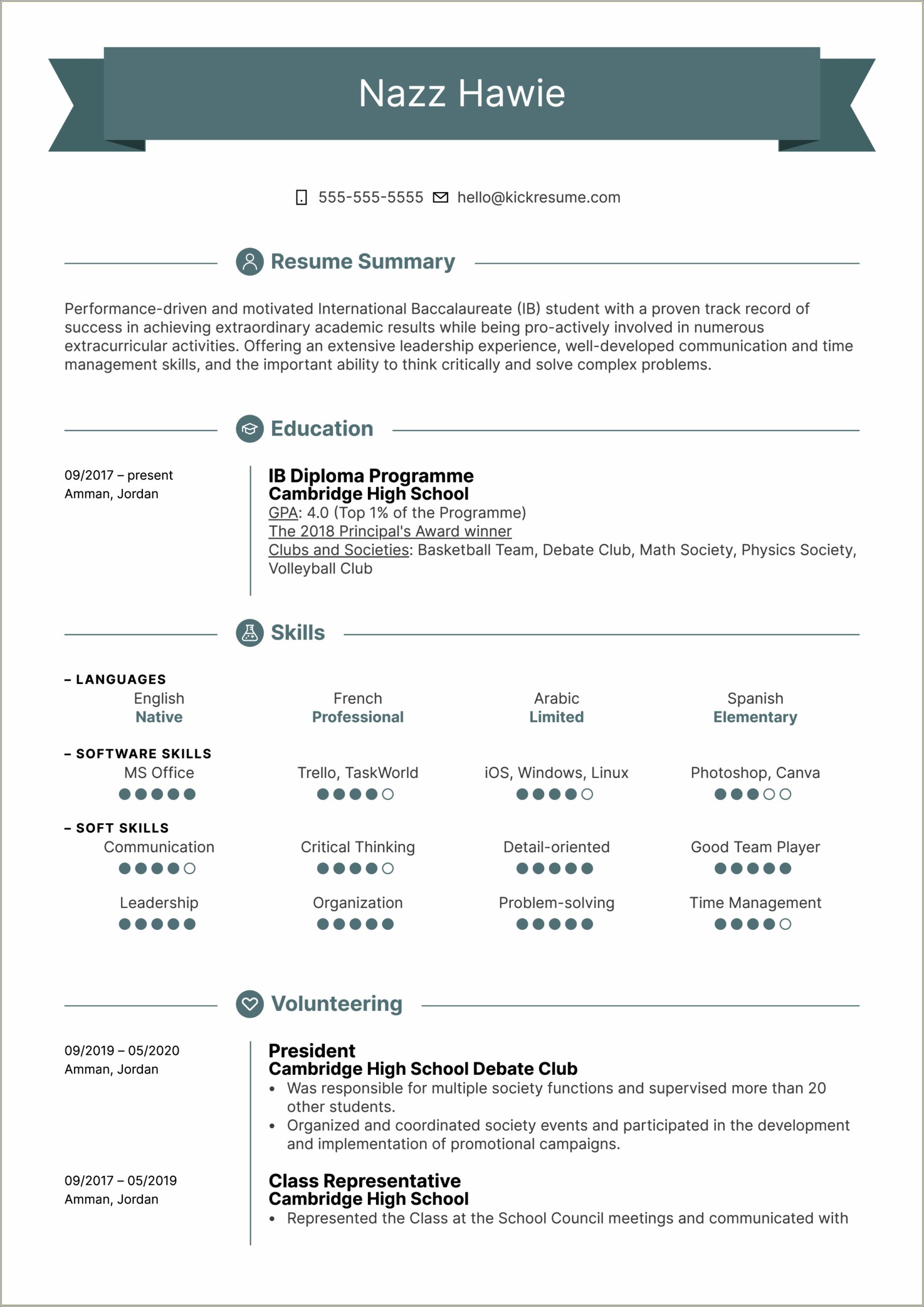 Sample Resume For Student First Job