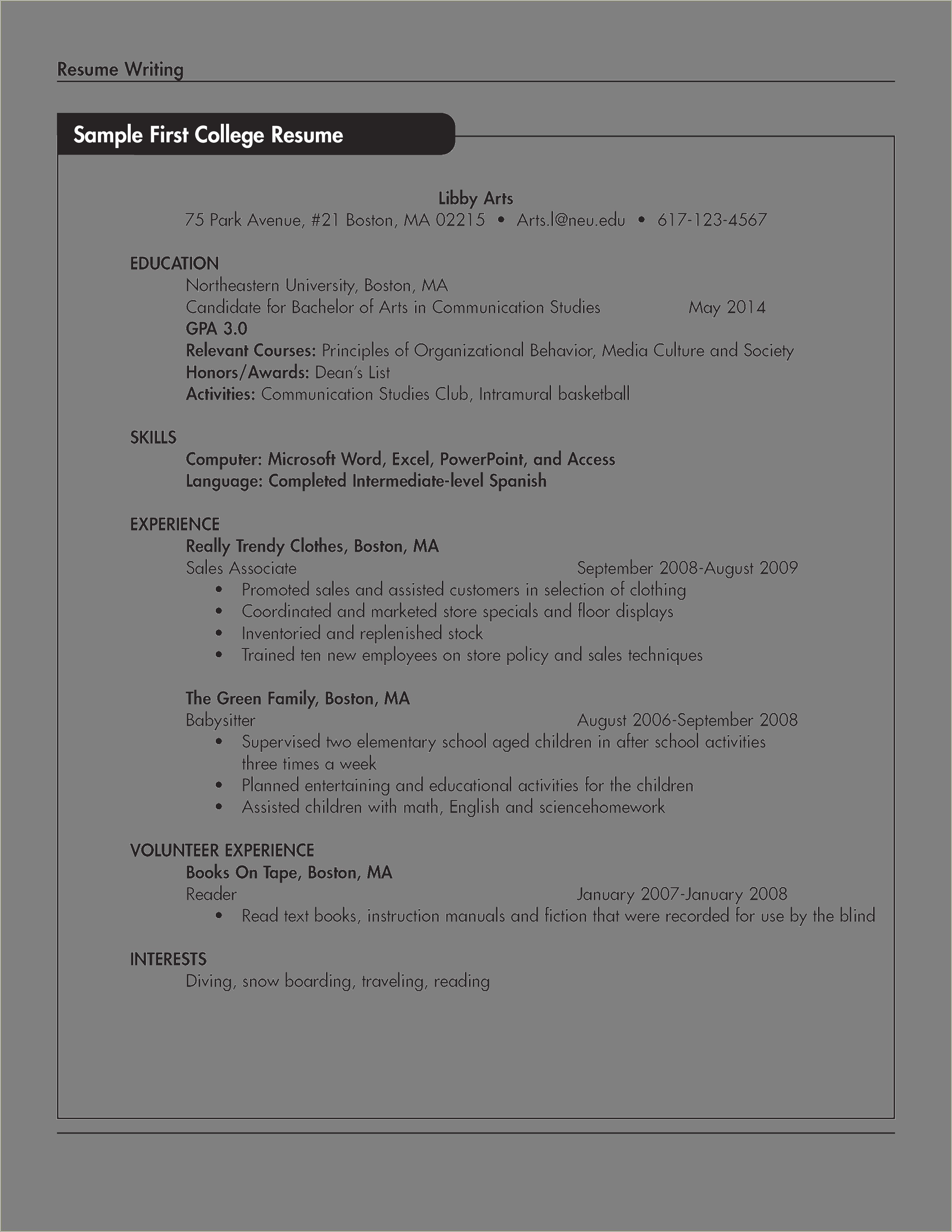 Sample Resume For Students With Work Experience