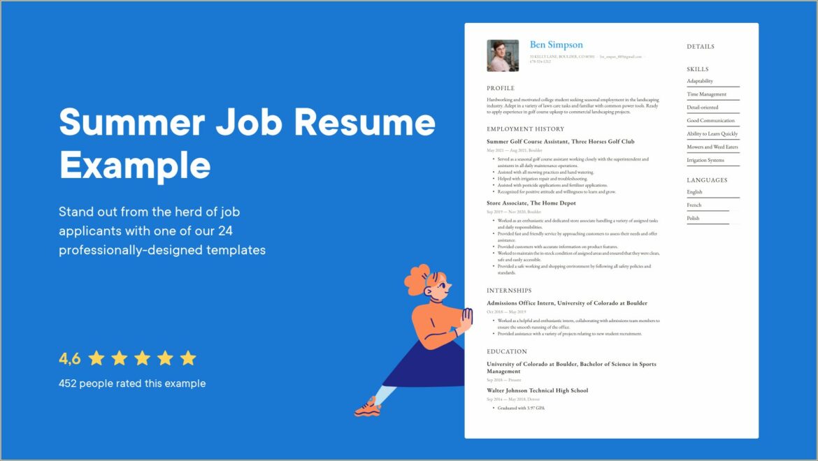 Sample Resume For Summer Job College Student