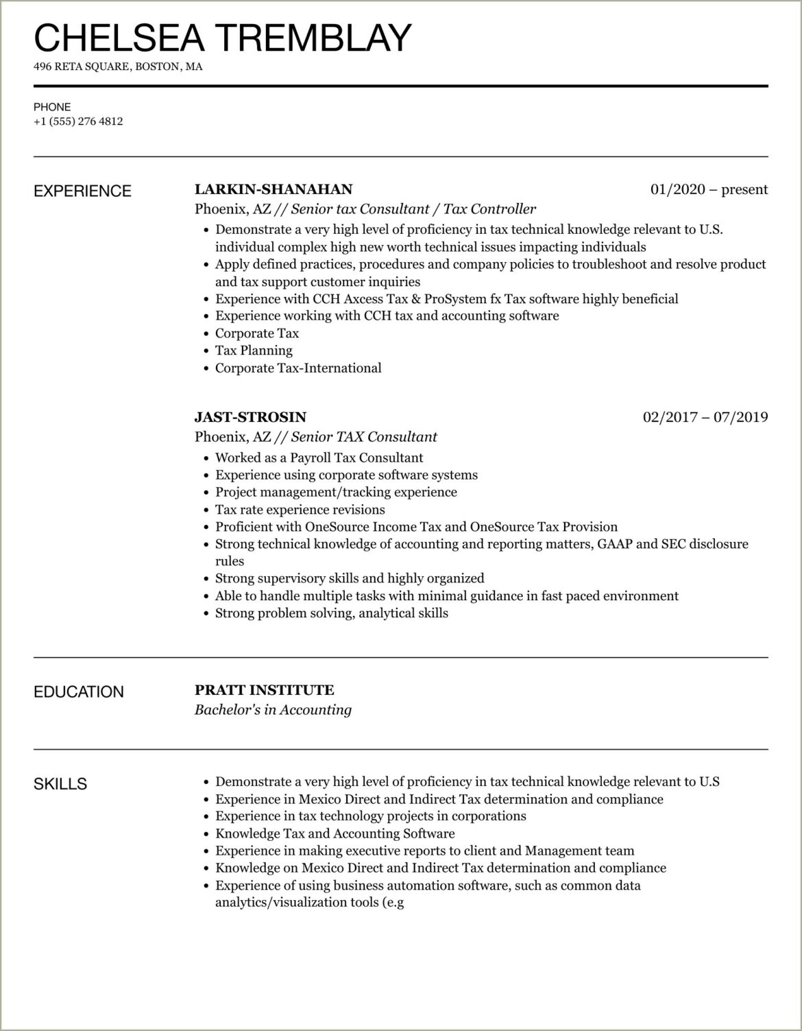 Sample Resume For Tax Consultant In India