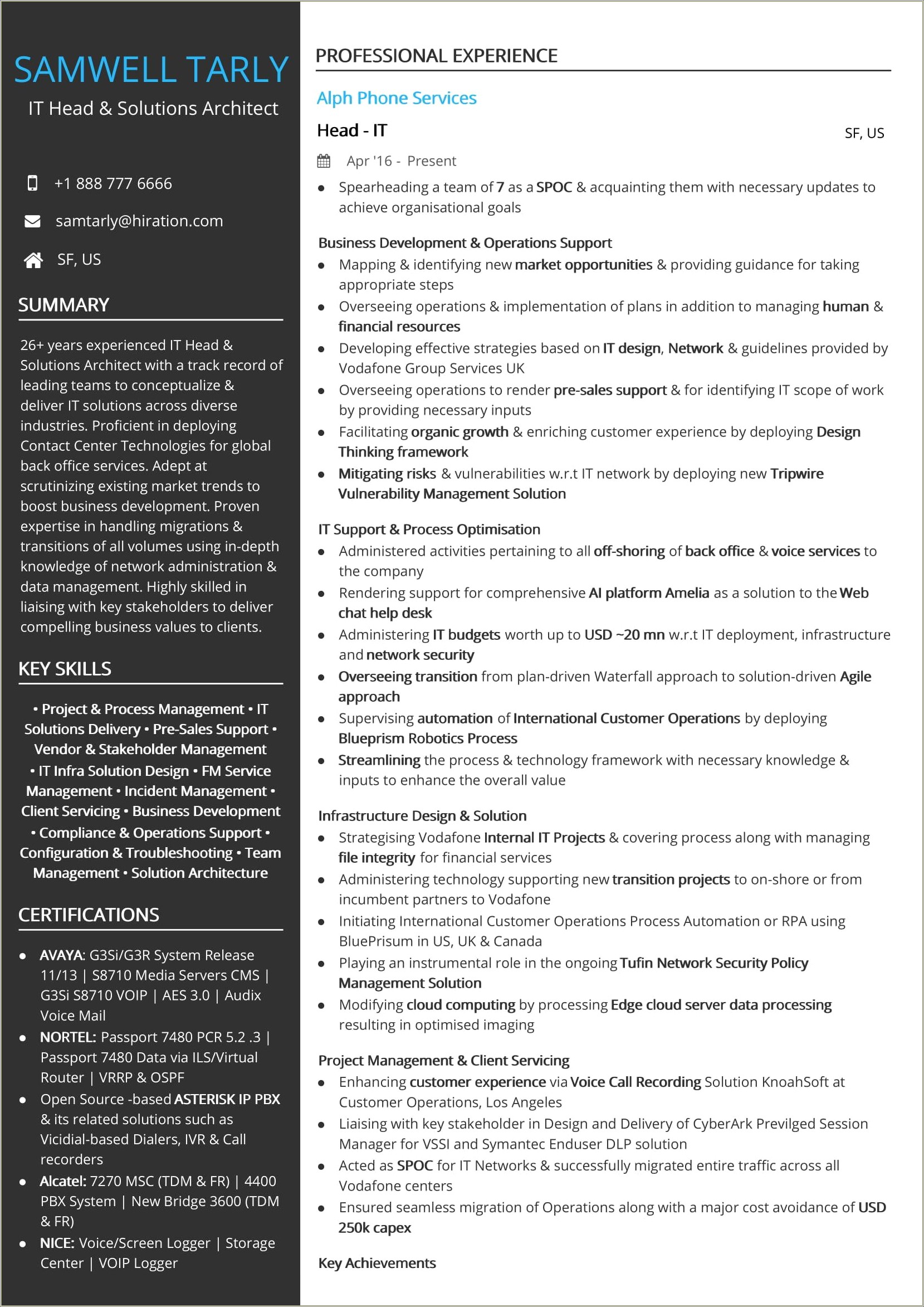 Sample Resume For Technical Delivery Manager