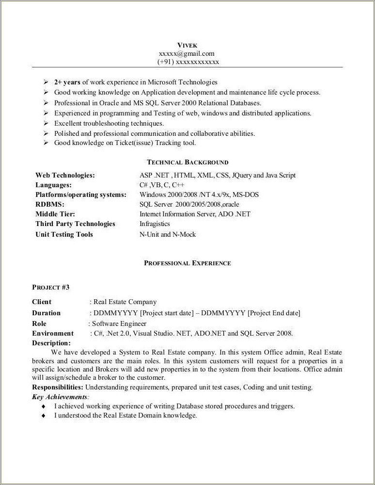 Sample Resume For Tester 2 Years Experience