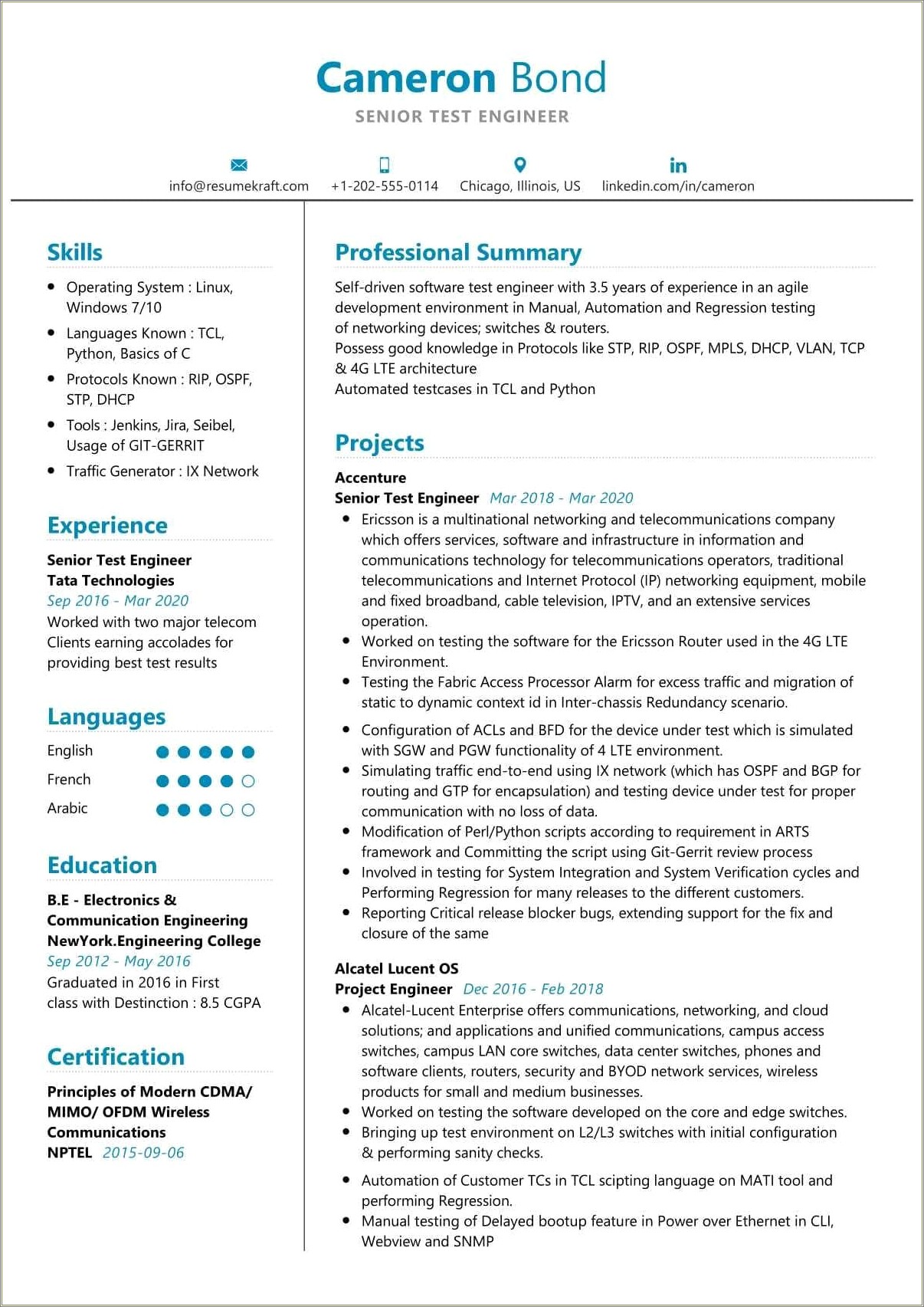 Sample Resume For Testing Profile