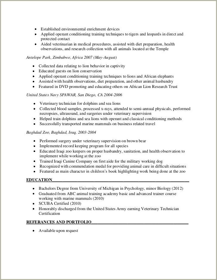 Sample Resume For The Dolphin Trainer