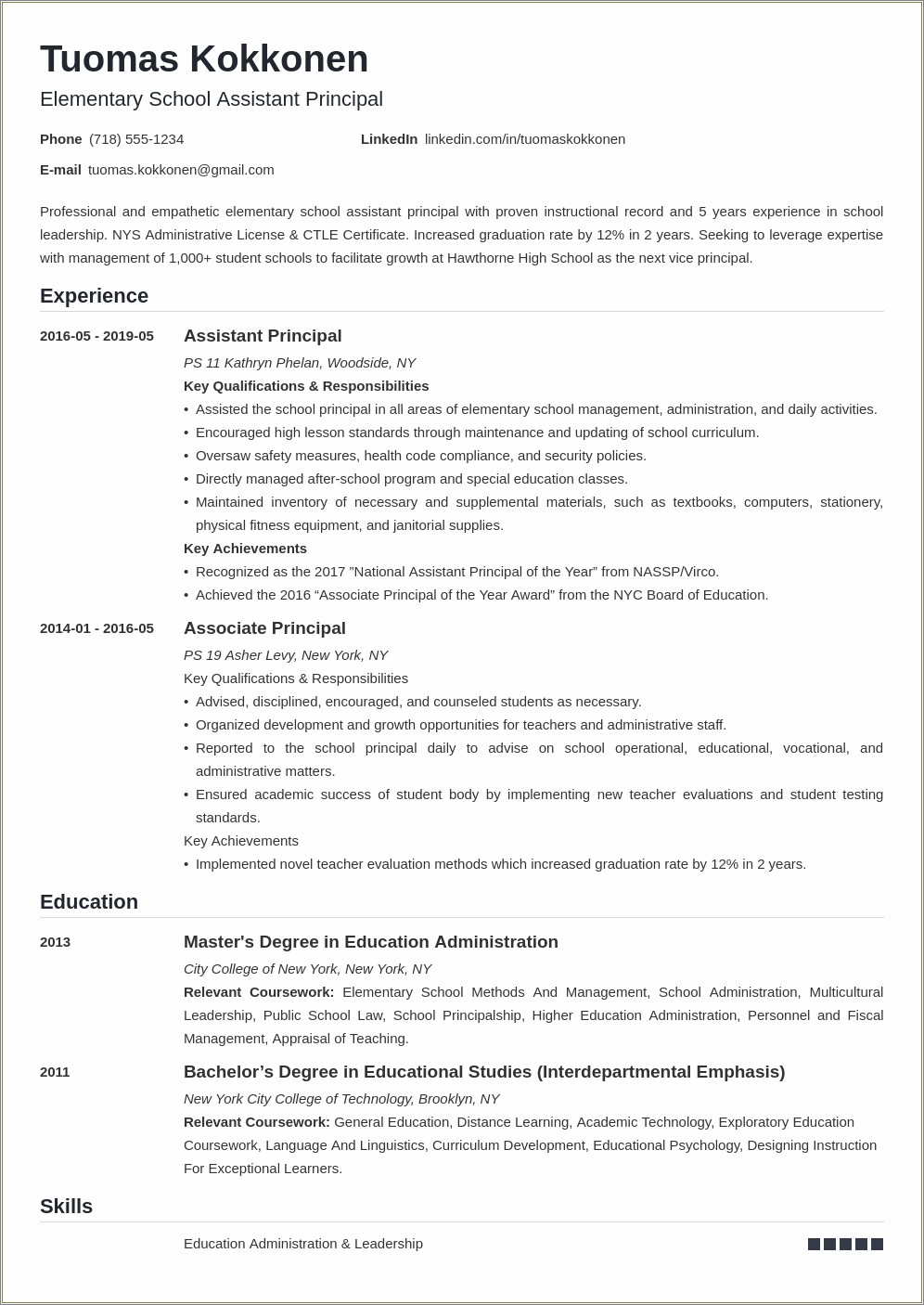 Sample Resume For The Post Of Principal