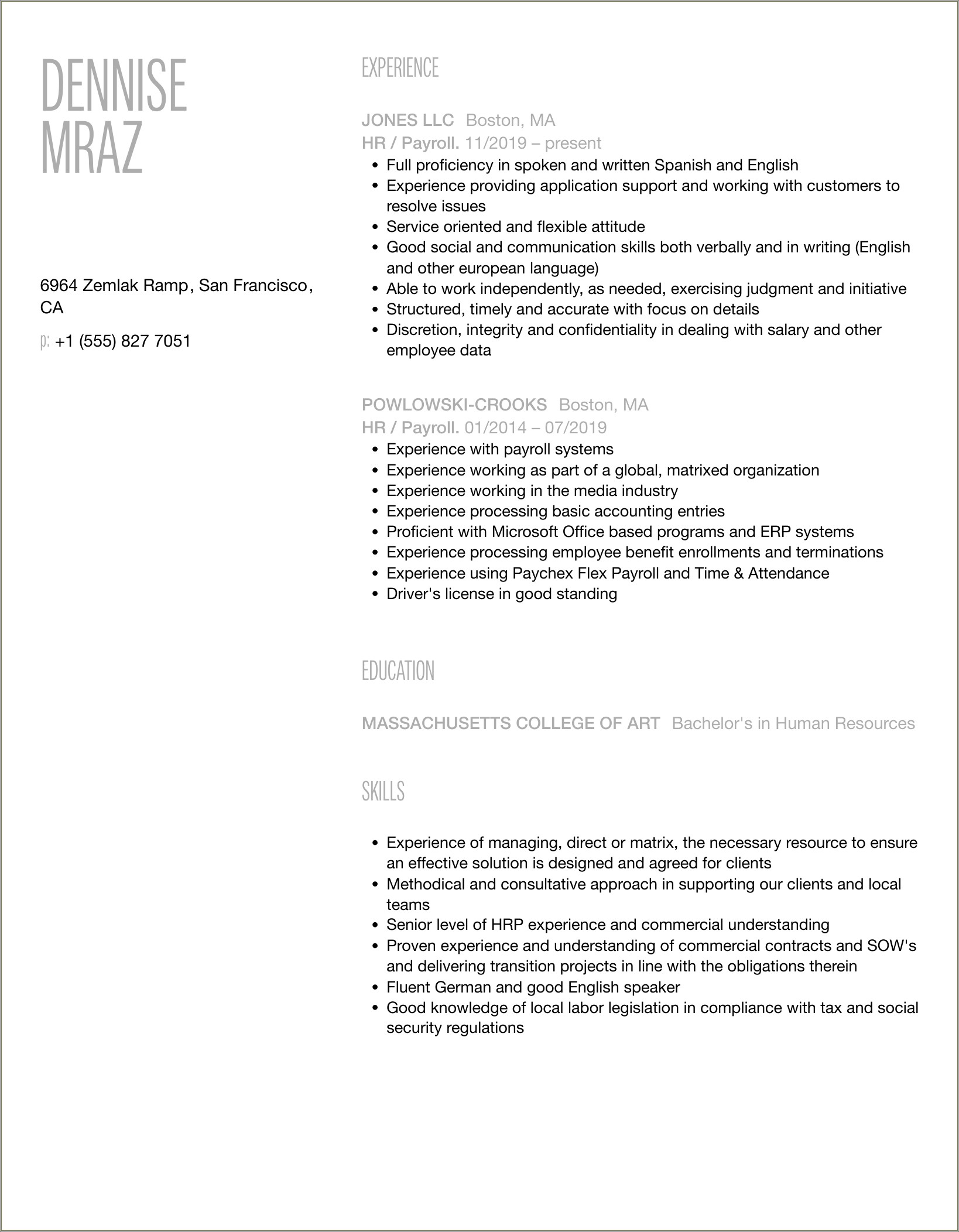 Sample Resume For Time And Attendance
