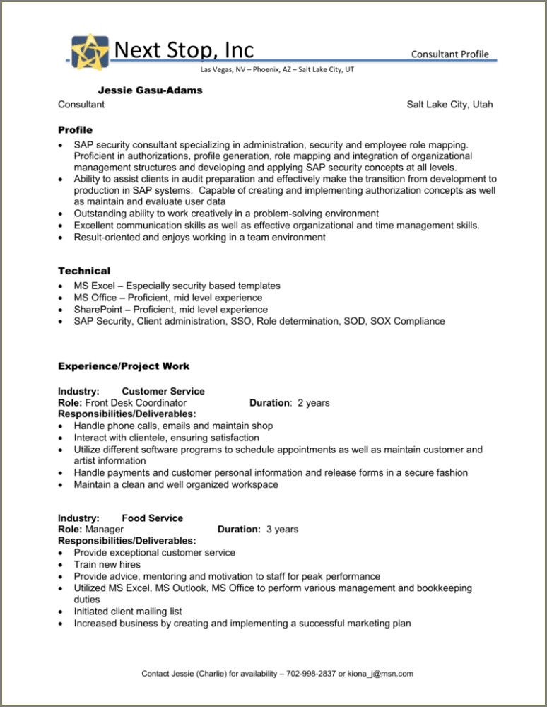 Sample Resume For Two Year Experience In Sap