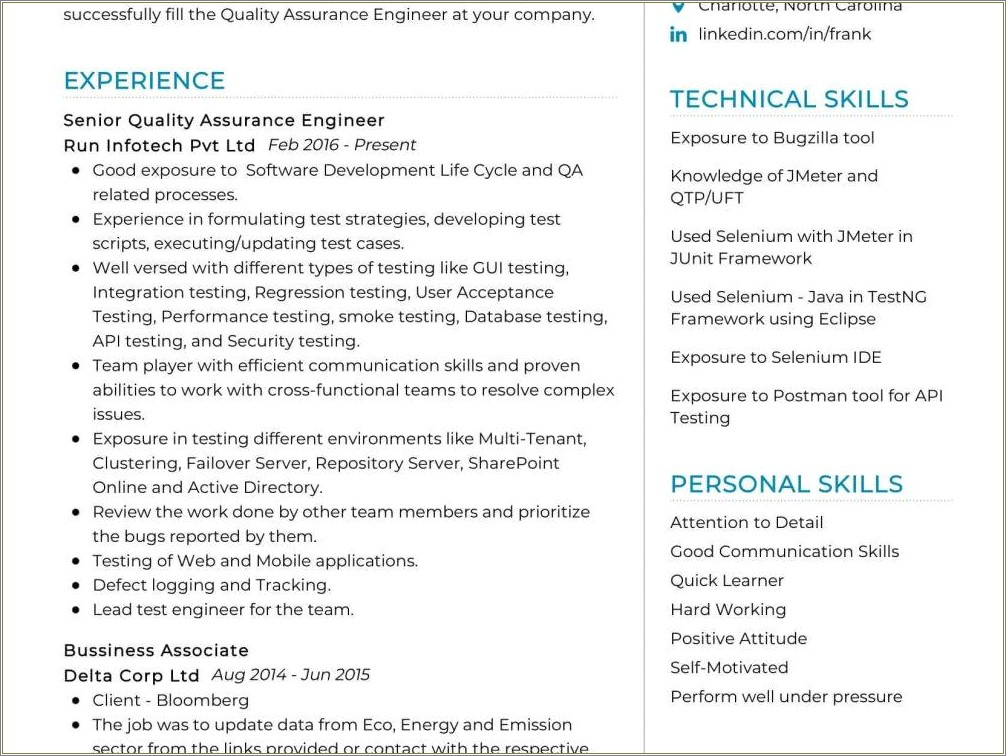 Sample Resume For Uft Automation Tester