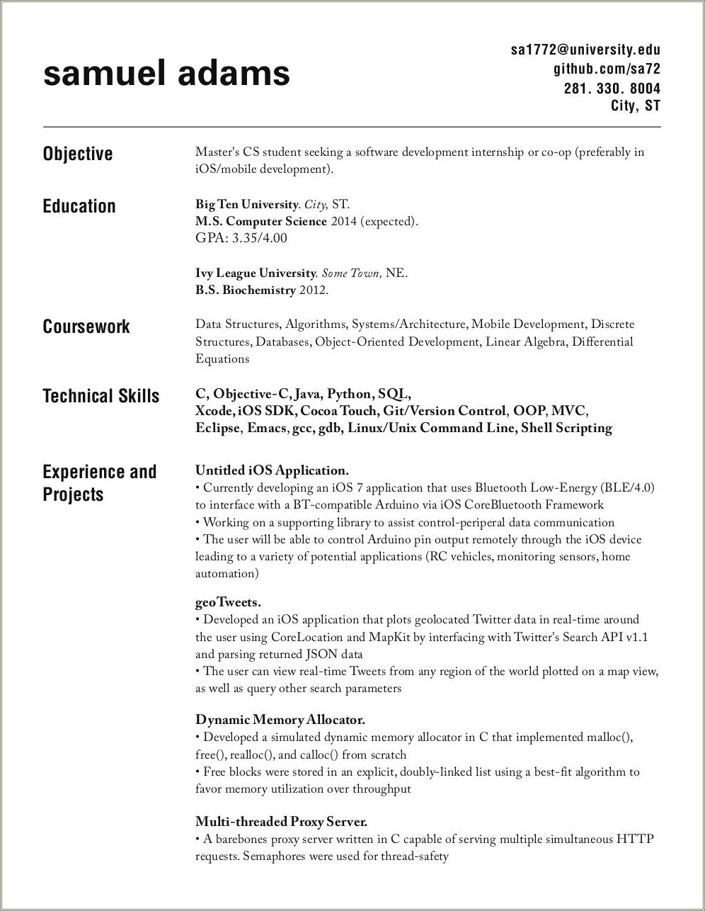 Sample Resume For Undergraduate Admission Ivy League