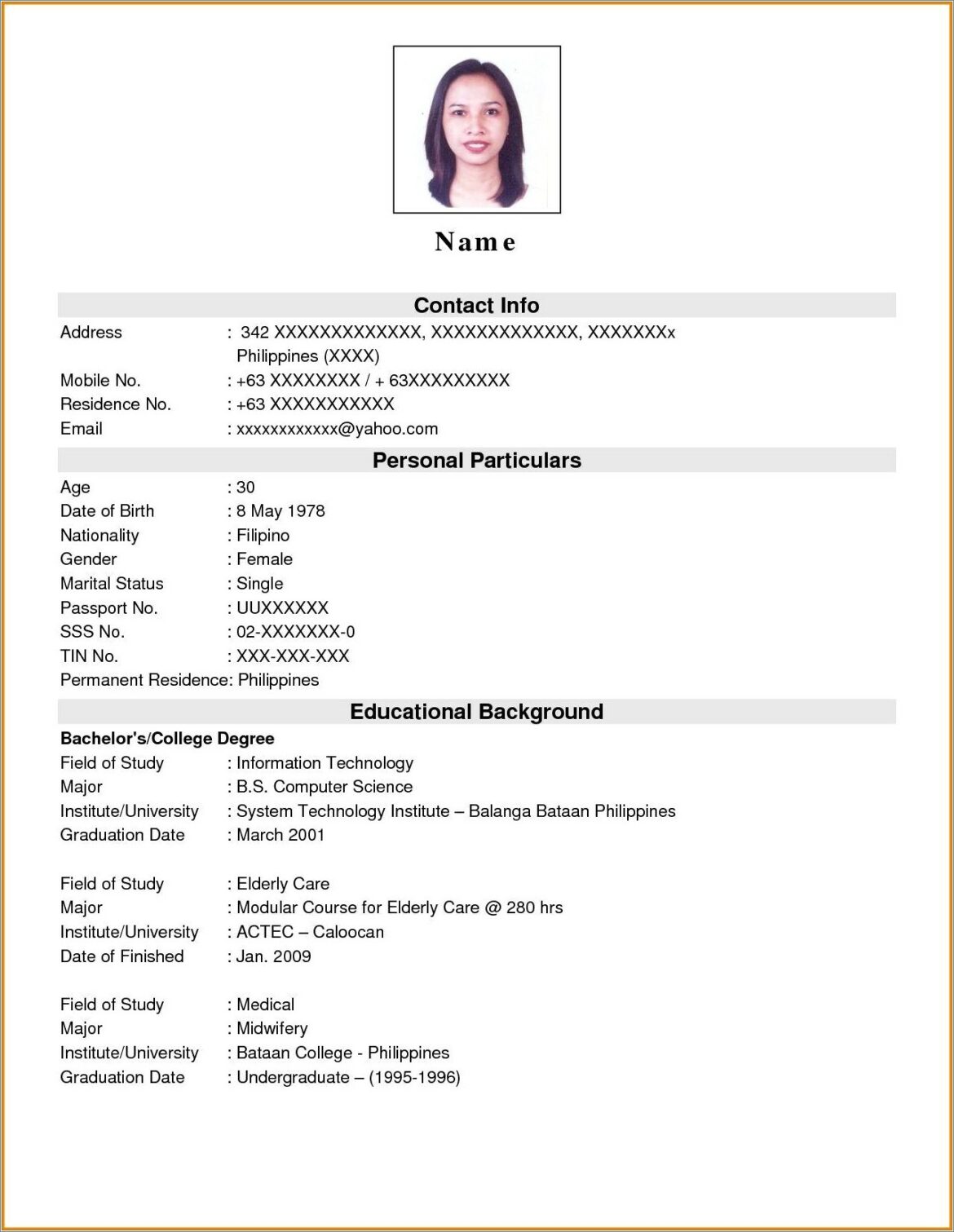 Sample Resume For Undergraduate Students Philippines