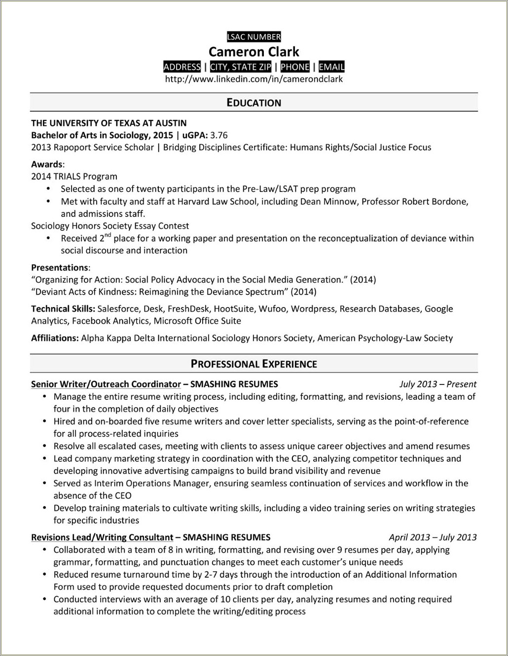 Sample Resume For Undergraduate Transfer Student