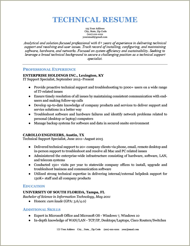 Sample Resume For Us It Jobs