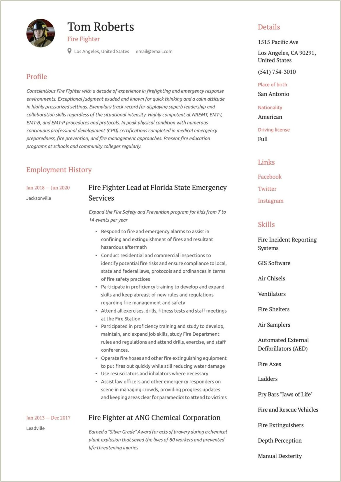 Sample Resume For Usa Jobs Fire