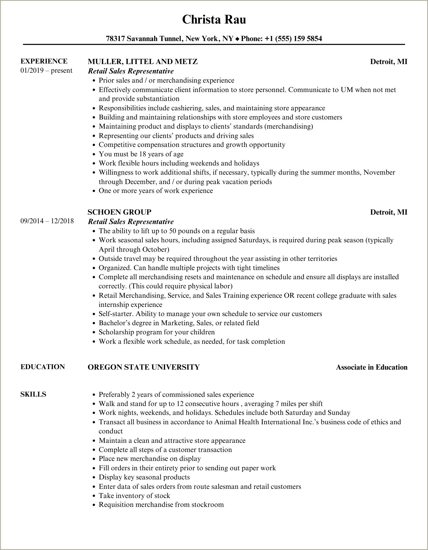 Sample Resume For Verizon Wireless Sales Rep