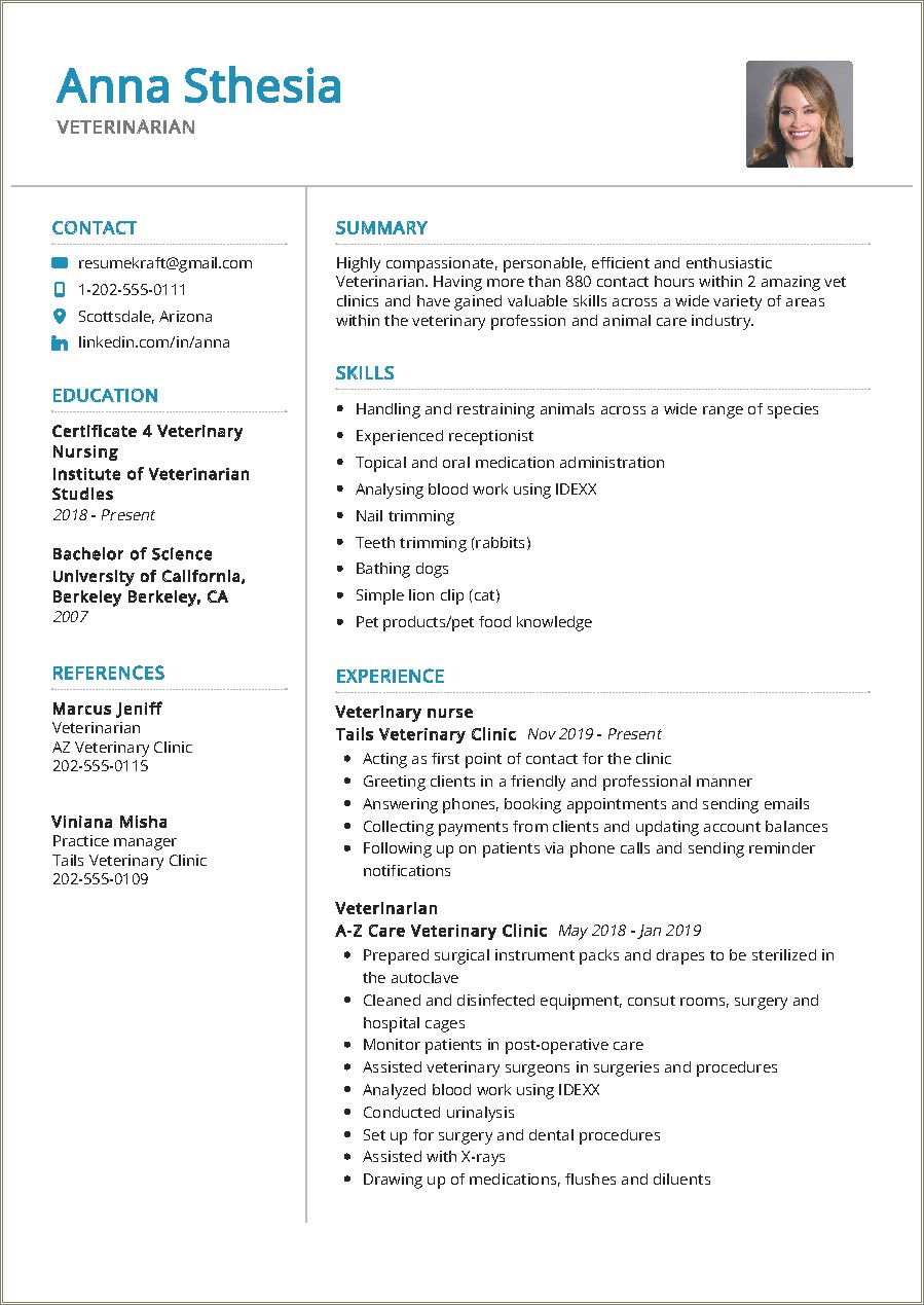 Sample Resume For Vet Assistant Job
