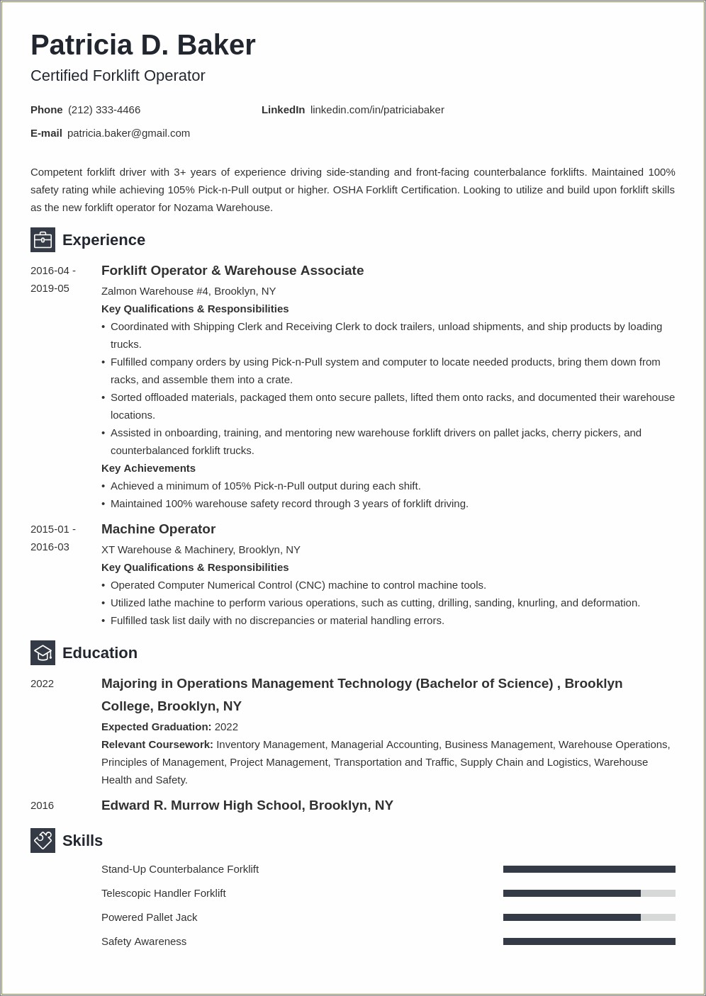 Sample Resume For Warehouse Truck Loader