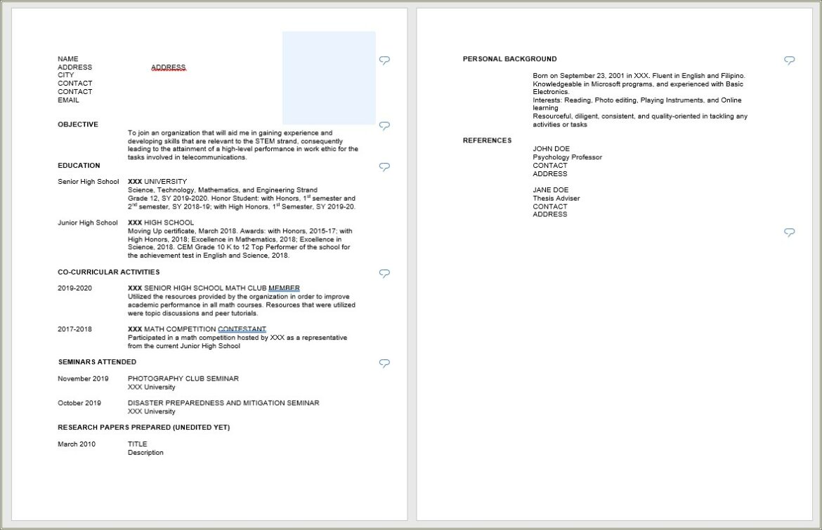 Sample Resume For Work Immersion Senior High School