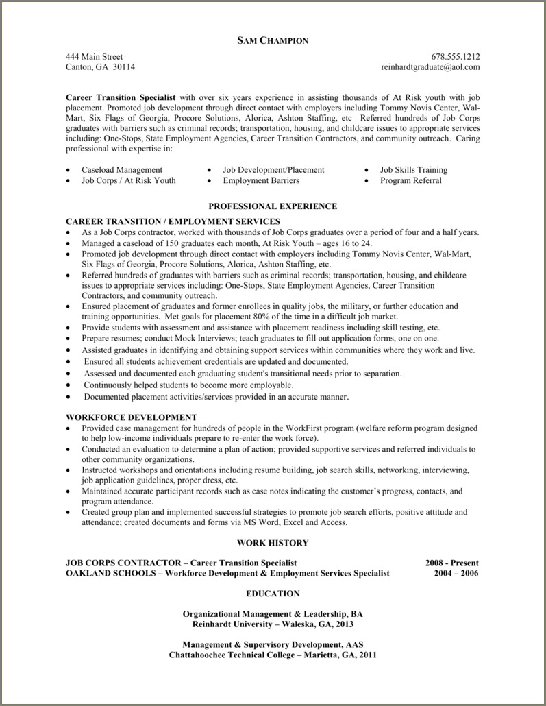 Sample Resume For Workforce Development Specialist
