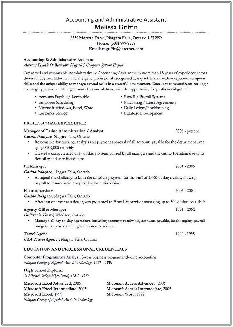 Sample Resume Format For Accounting Assistant