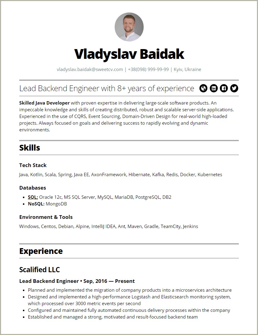 Sample Resume Format For Experienced Java Developer