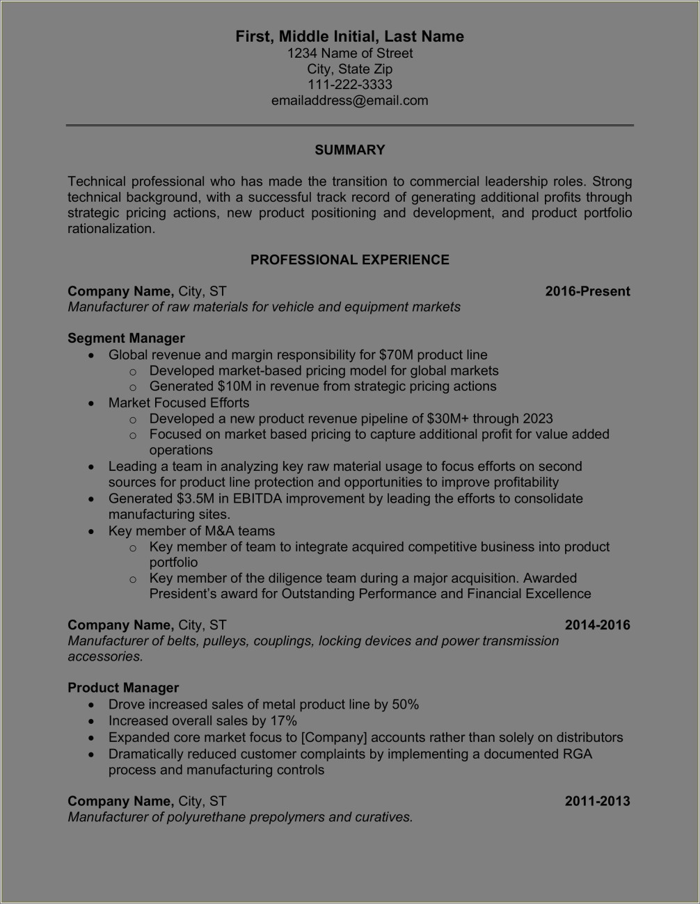 Sample Resume Format For Experienced Professionals