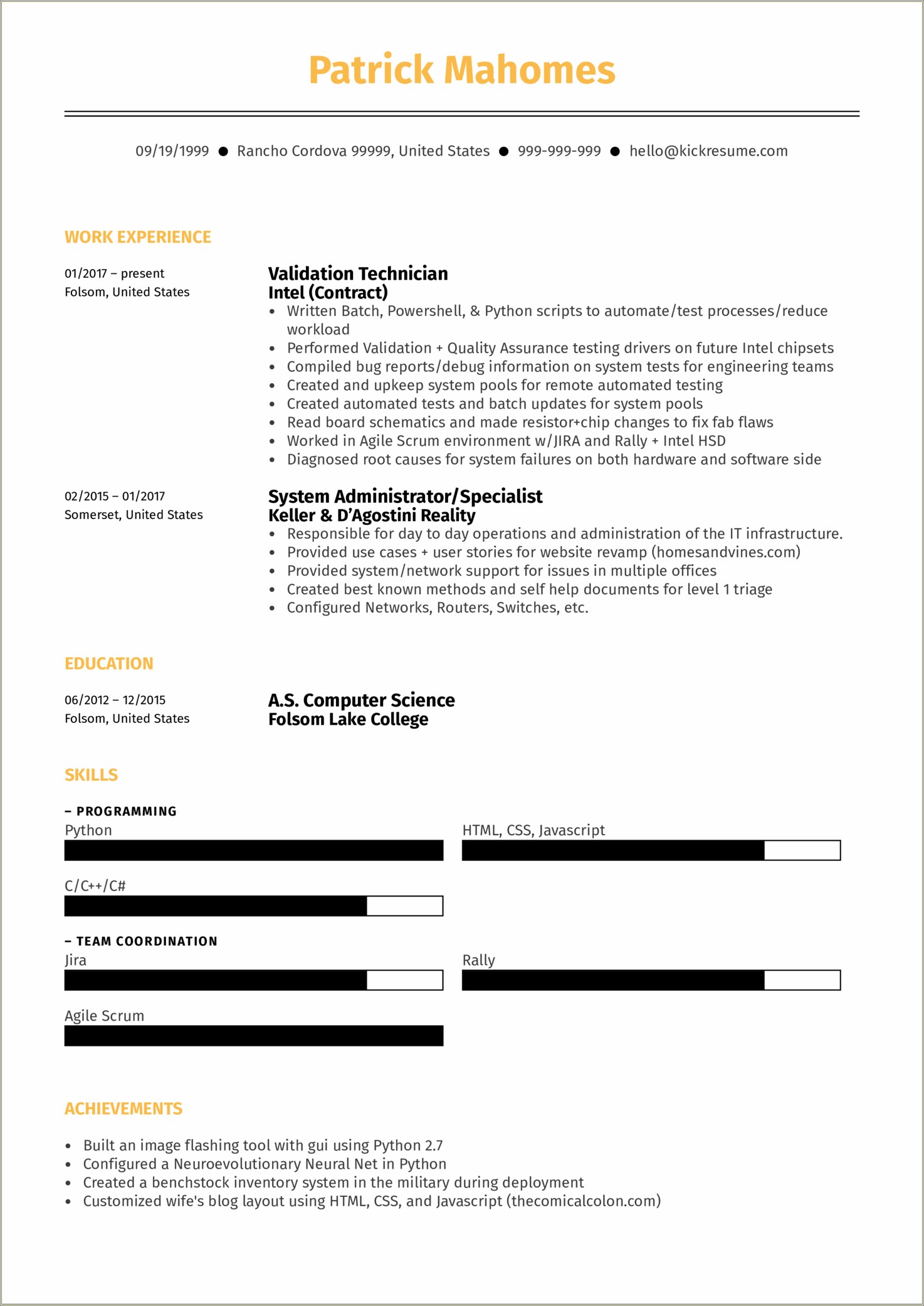 Sample Resume Format For Experienced System Engineer
