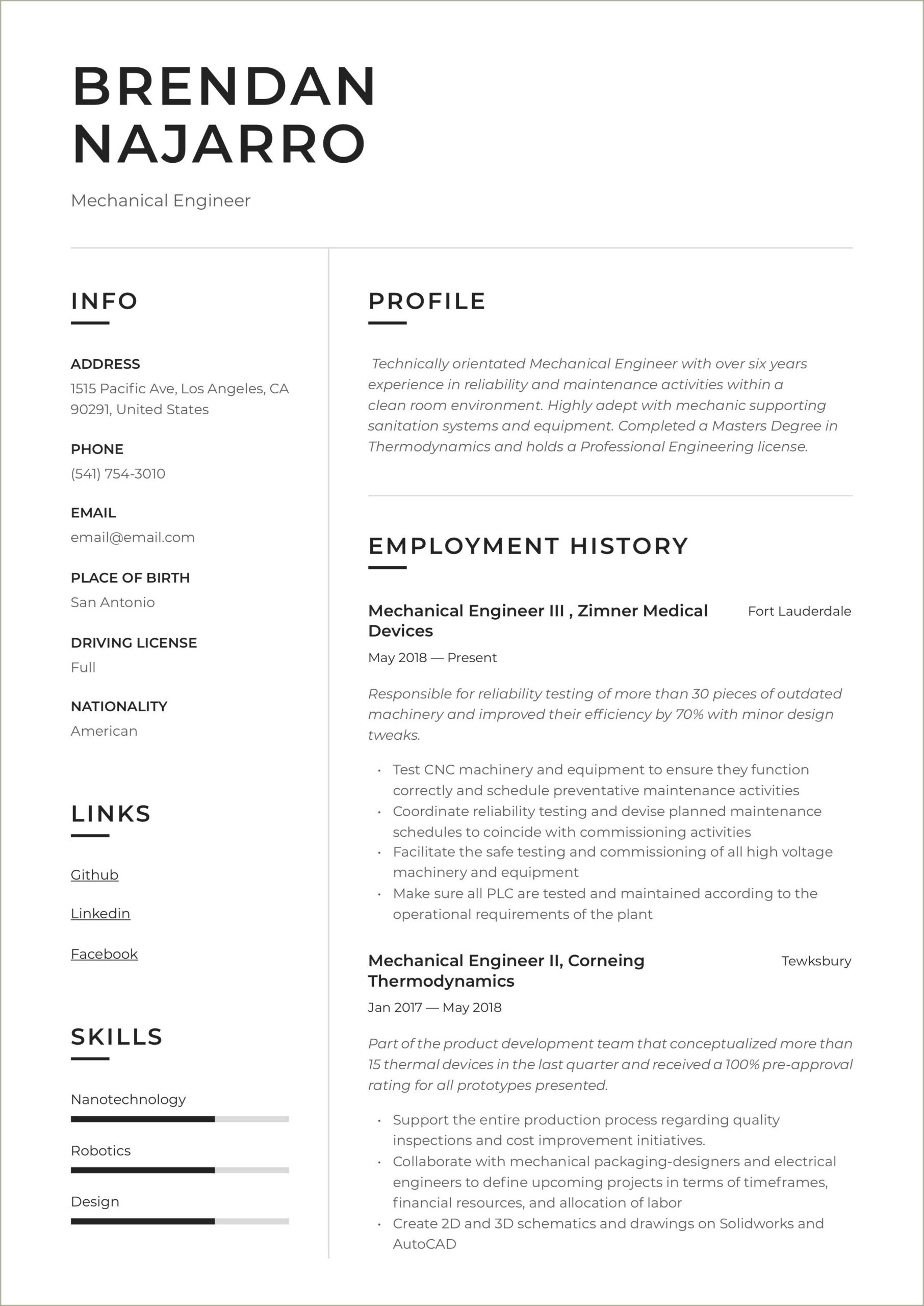 Sample Resume Format For Freshers Engineers Pdf