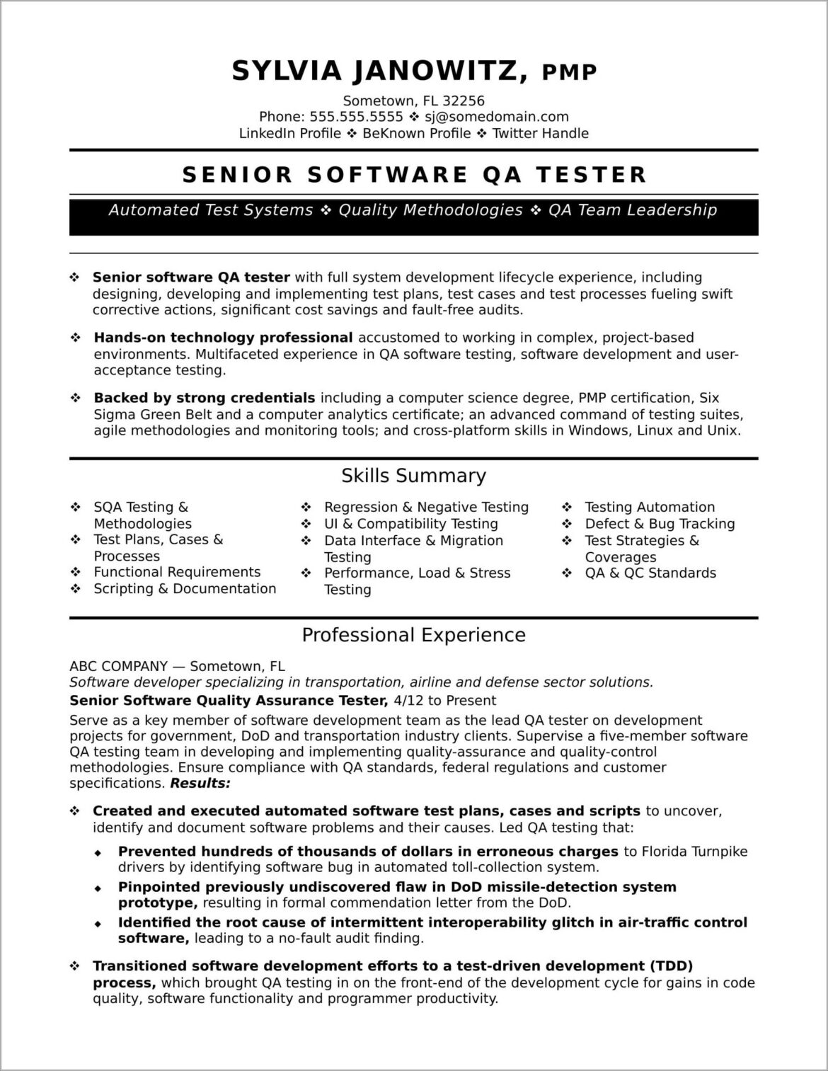 Sample Resume Format For Freshers In Testing