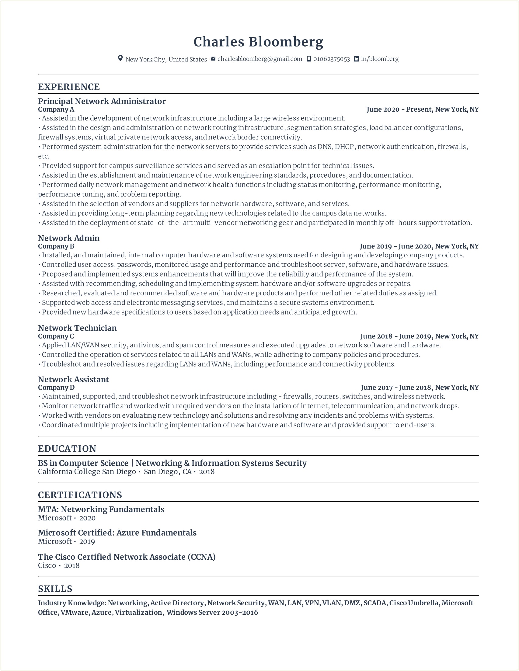 Sample Resume Format For Linux System Administrator