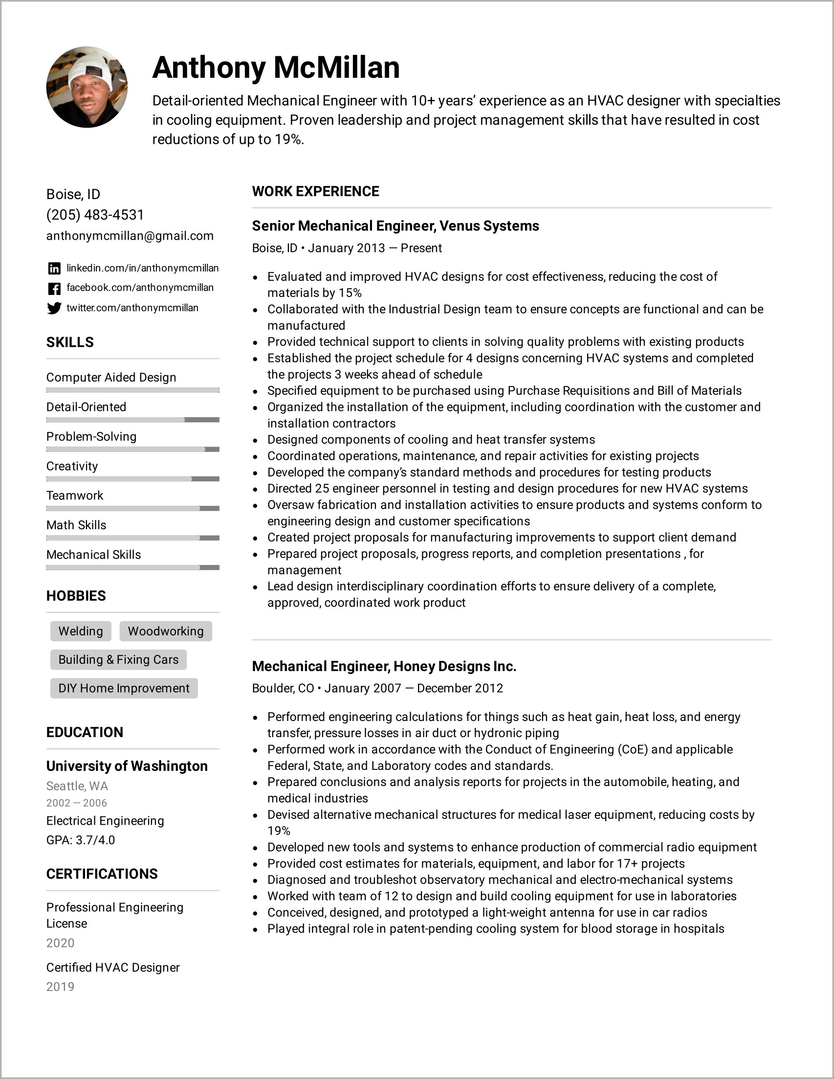 Sample Resume Format For Mechanical Design Engineer