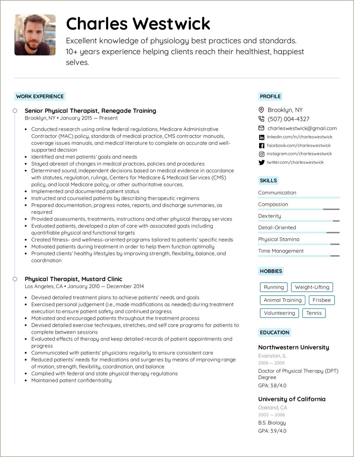 Sample Resume Format For Physiotherapist Job